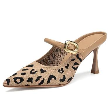 Imagem de NEWBELLA Mousse FIT Sandália feminina de salto fino com bico fino, Leopardo, 34