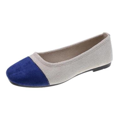 Imagem de Tênis feminino casual color block com boca rasa e bico redondo, cabedal macio, tamanho grande para uso versátil, Azul royal, 34