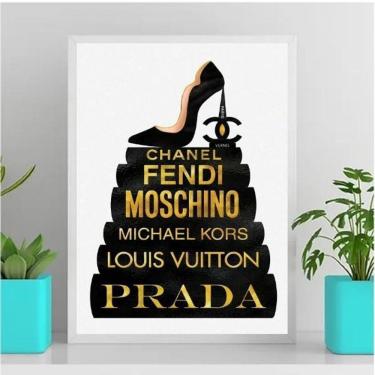 Imagem de Quadro Fashion Livros Preto E Dourado 45X34Cm Branca