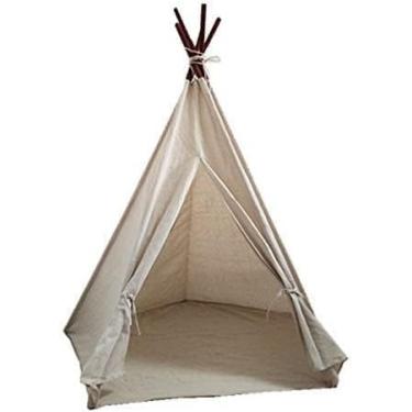Imagem de Tenda para adultos com 5 polos, barraca portátil de algodão e linho com bolsa de cordão, barraca de acampamento para brincar ao ar livre (cor marrom claro)
