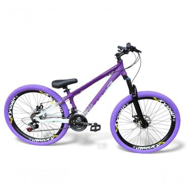 Imagem de Bicicleta Aro 26 Vikingx Tuff X44 Freeride Dh 21v Aro Vmaxx Freio A Disco Garfo Suspensão Pneu Flame Roxo-Branco