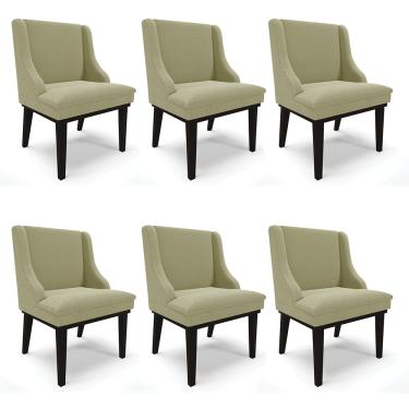 Imagem de Cadeira Sala de Jantar Base Madeira Preto Kit 6 Liz Bouclê Pistache D03 - D'Rossi