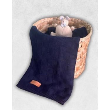 Imagem de Mantinha de Berço saida de maternidade Tricô Para Menino ou Menina (Marinho)