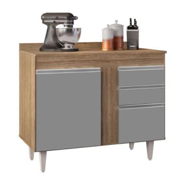 Imagem de Balcão de Cozinha Lavanderia Com Tampo 02 Gavetas Bia Castanho e Cinza