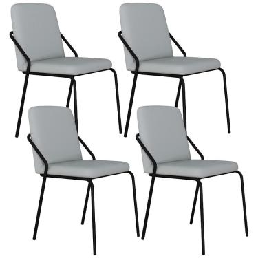 Imagem de Kit 04 Cadeiras Estofada Para Sala De Jantar Loft Preto C01 Courino Saturno Off White -...