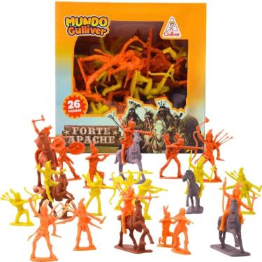 Imagem de Brinquedo Miniaturas Forte Apache 26 Figuras Índios e Cavalos - Guliver 0962