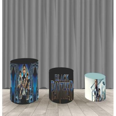 Imagem de Capa Para Trio De Mesas Cilindro Pantera Negra Kit 3 Capas - Fantasia 