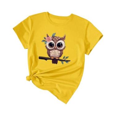 Imagem de Camiseta Feminina De Verão Com Estampa De Coruja, Gola Redonda, Manga 