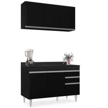 Imagem de Armário Virgínia e Balcão com Tampo Michigan 120cm Preto - Lumil - Lum