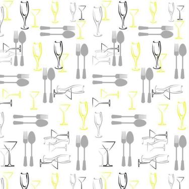 Imagem de Papel De Parede Taças E Talheres Cinza Autoadesivo Cozinha