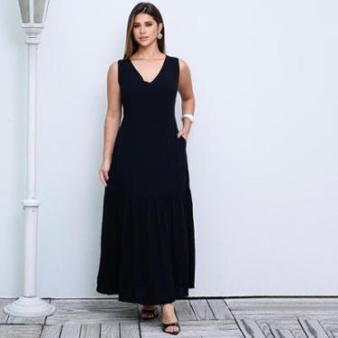 Imagem de Vestido Longo com Barra Franzida BBonnie Isabelly Preto-Feminino