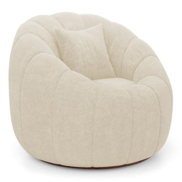 Imagem de Poltrona Decorativa Estilo Concha Abóbora Shell Giratória Bouclê Bege - Abmaza