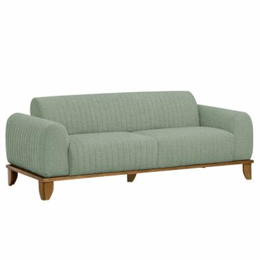 Imagem de Sofá Molino 3 Lugares 180cm Pés Madeira Castanho Bouclé Verde Claro - Nexta Casa
