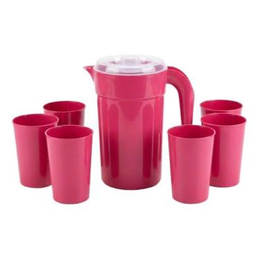 Imagem de Jarra 2l Copos 400ml Plástico Bpa Livre Rosa Água Suco - UZY