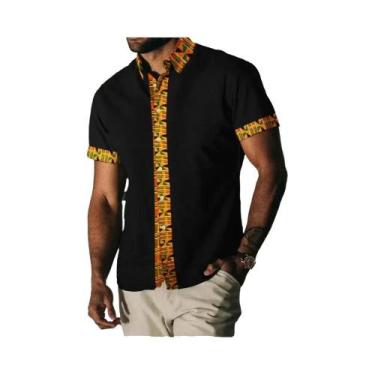 Imagem de Camisa Havaiana Vintage Masculina Verão 2023 Manga Curta Estampa Listr