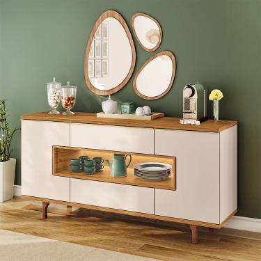 Imagem de Aparador Buffet Para Sala de Jantar Com LED 5 Portas 1 Gaveta Lizzano B01 Off White Cin...