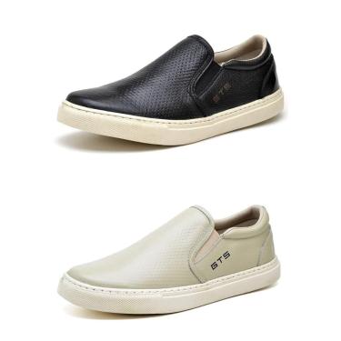 Imagem de Kit 02 Slip On Sapatênis de Couro sem Cadarço Confortável CSF Franca NS Maritimo Masculino-Masculino