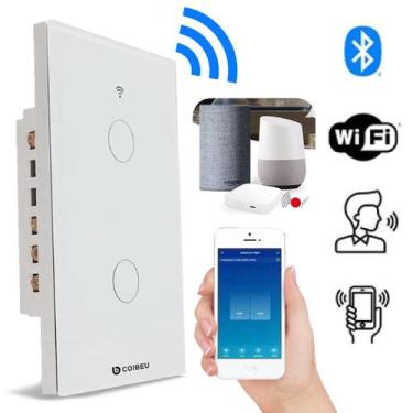 Imagem de Interruptor Wifi Inteligente 2 Botão touch Alexa Siri Google Smart Cas