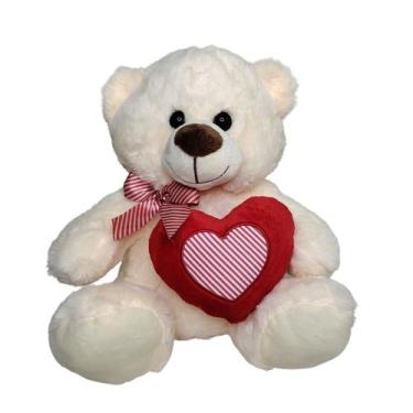 Imagem de Urso de Pelúcia com Coração Namorados com Laço Xadrez - Fizzy, Bege