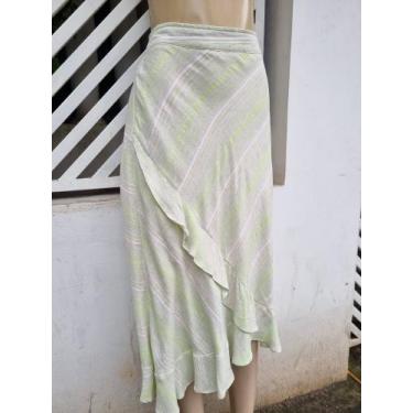 Imagem de Saia de linho social alfaiataria clara rosa moda evangelica 380, Verde