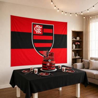 Imagem de Kit festa Flamengo Decoração Anive Toalha Preta + Painel TNT - Regina 