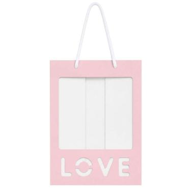 Imagem de Sacola de Papel Love com Visor Transparente 30cm X 20cm Rosa