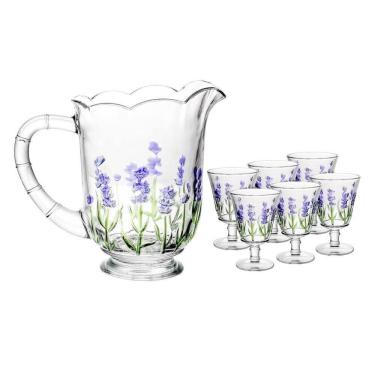 Imagem de Conjunto Jarra com 6 Taças Cristal Lavanda Hand Painting 1,3L Transparente Lyor