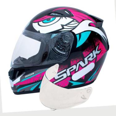 Imagem de Capacete Ebf Spark Dragon Preto Rosa Mais Viseira Cristal, 58