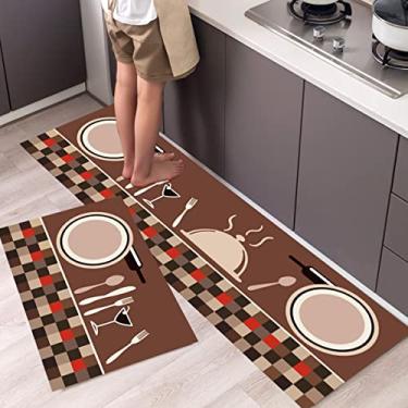 Imagem de jia cool Conjunto de 2 tapetes e tapetes de cozinha absorvente macio microfibra tapete de banheiro treliça marroquina antiderrapante tapete de cozinha conjunto de corredor, 40,64 x 60,64 cm + 40,64 cm x 119,44 cm,