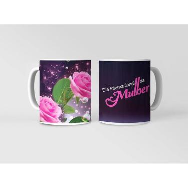 Imagem de Caneca ECF Dia da Mulher - 2 Rosas Porcelana Branca 325ml