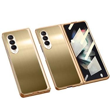 Imagem de Capa para Samsung Galaxy Z Fold 3, capa protetora de aço inoxidável, durável, antiderrapante, anti-impressão digital, protetor de smartphone à prova de choque, dourado