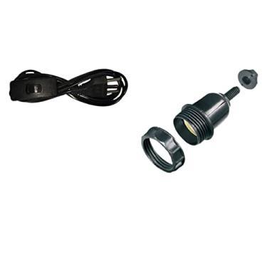 Imagem de Kit 1 Cabo Rabicho PRETO Abajúr 2m + 1 Soquete COLUNA Niple Plástico