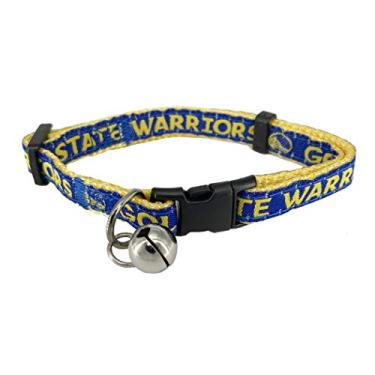 Imagem de Coleira ajustável para gatos NBA GOLDEN State WARRIORS para gatos com nome e logotipo licenciados. Coleira para gatos esportiva de basquete bonita e moderna com sino de metal
