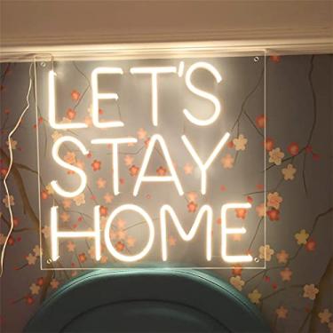 Imagem de CiCiYours LET'S STAY HOME Placa de decoração de neon, Placa de neon personalizada, decoração de casa, presente de arte para crianças, família, namoradas, festa de aniversário, decoração de luzes de noivado (15,7 x 14,9 cm)