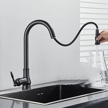 Imagem de Torneira de cozinha de latão antigo montagem de convés rotação de 360 ​​graus puxe torneira de guindaste misturador quente e frio, preto a, china