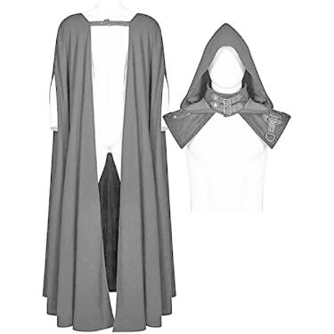 Imagem de KRASS Capa com capuz medieval, moda masculina feminina preta retrô com capuz xale fantasias de Halloween manto retrô guerreiro de Natal cosplay unissex, G, colecionador88