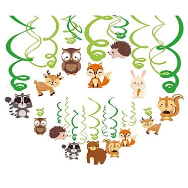 Imagem de Kristin Paradise 30Ct Woodland Animals decorações para pendurar espirais, materiais de festa de aniversário para meninos/meninas/crianças, chá de bebê, decoração temática da floresta