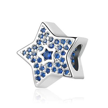 Imagem de QeenseKc Pulseira Pandora com pingente de estrela brilhante para presente de dia das mães CZ celestial com contas, Metal Strass Metal Strass Cristal, Cristal sintético
