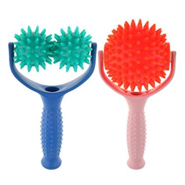 Imagem de 2 peças de rolos de massagem, bolas pontiagudas de massagem com alça, massageador de relaxamento muscular corporal, rolos de automassagem