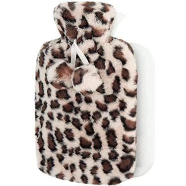 Imagem de Bolsa de água quente com capa para alívio da dor, garrafa de água quente com estampa de leopardo para cólicas menstruais para pescoço, dor no ombro e aquecedor de pés de mão, cólicas menstruais, compressa quente e terapia fria, bege, 1800 ml