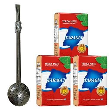 Imagem de Kit 1 Bomba De Chimarrão Inox Sobrecano Redondo 23cm 3 Ervas de Chimarrão Taragui 500g