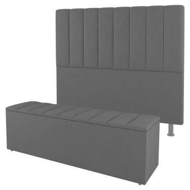 Imagem de Cabeceira E Baú Cama Box Solteiro Cora 90cm Sintético Preto