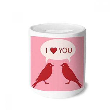 Imagem de DIYthinker Caixa de moedas de cerâmica Love Birds Dia dos Namorados vermelha e rosa presente de cofrinho