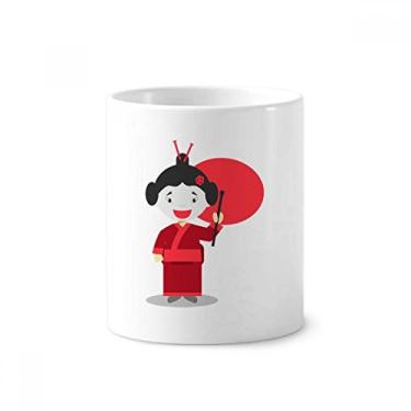 Imagem de Suporte para caneta de escova de dentes de desenho japonês, branco, vermelho, caneca, suporte de cerâmica