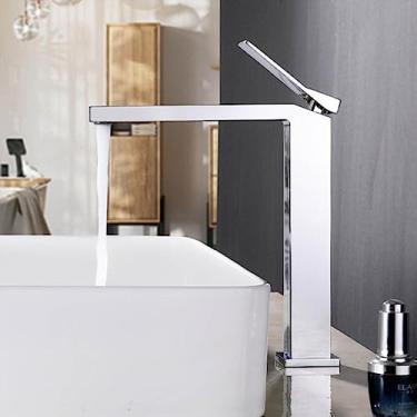 Imagem de Torneira de lavatório escova de ouro preto cromado torneira de lavatório fria e quente latão misturador torneira de pia torneira de água montada no convés, altura cromada