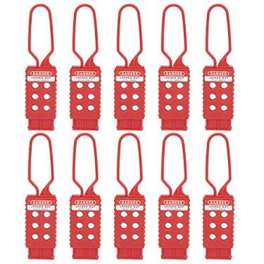 Imagem de Fecho de etiqueta, pacote com 10, trava de segurança de nylon para cadeados, à prova de adulteração e resistente a impactos, fecho isolado com intertravamento de 6 furos