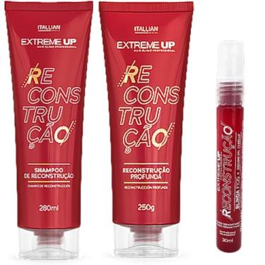 Imagem de Kit Home Care Itallian Hairtech Extreme Up - Reconstrução Capilar Profunda, Brilho e Maciez - Shampoo 280ml, Reconstrução 250ml, Blinda Fios 30ml