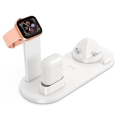 Imagem de Dock Station 4 em 1 Hars Para iPhone Airpods Smartwatch Smartphone Cor:Branca