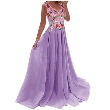 Imagem de UIFLQXX Vestido longo feminino plus size de renda patchwork estampado cor sólida vestido longo vestido de convidado vestido de baile, Roxo, G