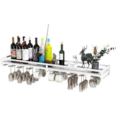 Imagem de Rack de vinho montado na parede de 2 camadas, prateleiras flutuantes de unidade de bar, ferro invertido, rack de vinho industrial, racks de armazenamento de vinho doméstico, suporte rústico